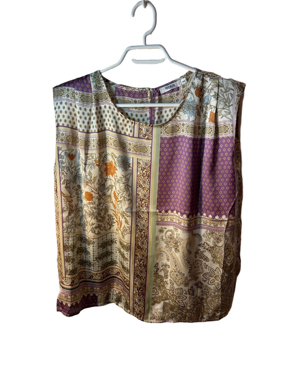 Ricki's Purple and Cream Paisley Patchwork Print Sleeveless Camisole M